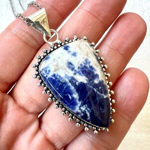 925 Spiritual Sodalite Boho Detail Pendant Necklace